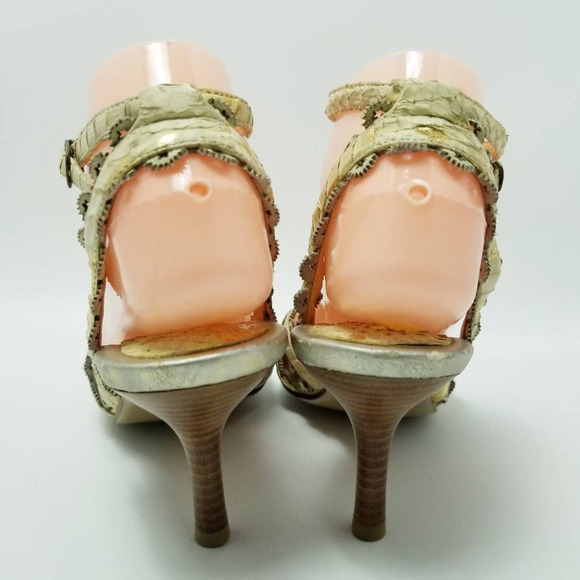 Cantarini Womens Ankle Strap Heels Sandals Shoes Beige Snakeskin Size EU 35 - Picture 5 of 13